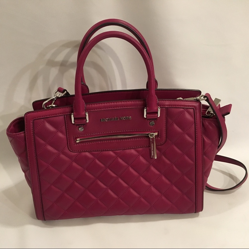 Michael Kors Selma Quilted Leather Satchel Pink